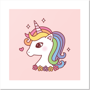 Pretty Unicorn With Rainbow Mane Posters and Art